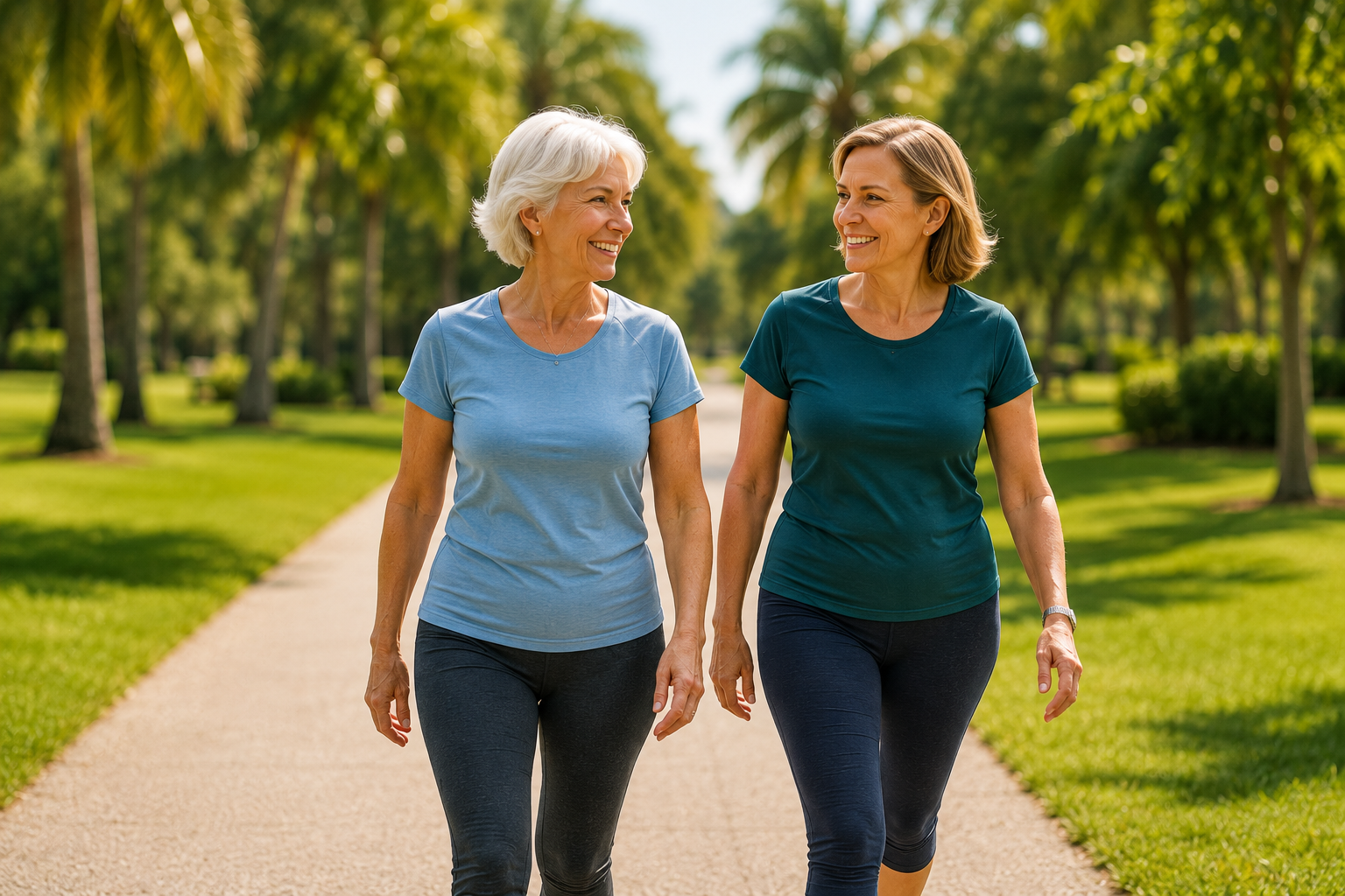 Active adults walking outdoors and staying mobile in Naples Florida